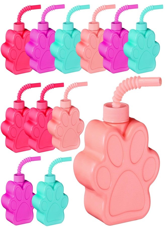 Sratte 12 Pieces 10 oz Dog Paw Cups for with Straw and Lid Dog Theme Birthday party Plastic Puppy Paw Print Drinking Cups for Pet Theme Party Supplies Decorations - Image 1